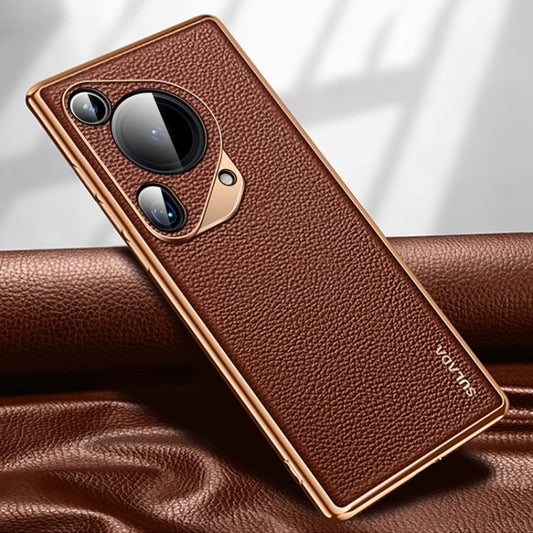 For Huawei Pura 70 Ultra SULADA TPU + Litchi Texture Leather Phone Case(Brown) - Huawei Cases by SULADA | Online Shopping UK | buy2fix