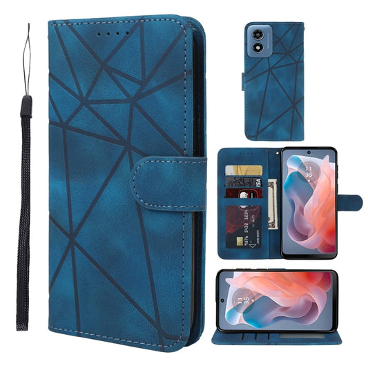 For Motorola Moto G Play 4G 2024 Skin Feel Geometric Lines Leather Phone Case(Blue) - Motorola Cases by buy2fix | Online Shopping UK | buy2fix