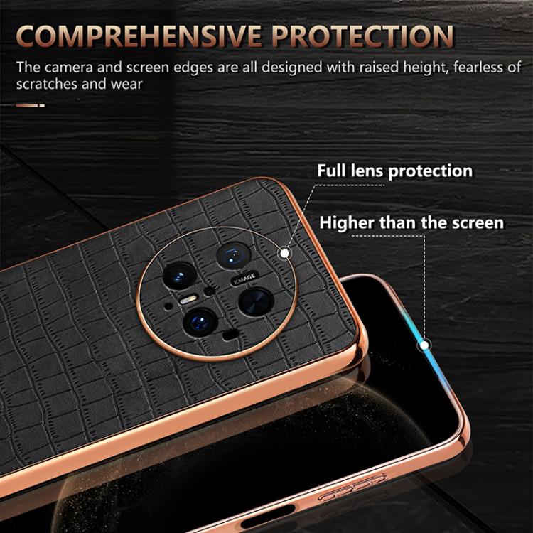 For Huawei Mate 70 Pro / 70 Pro+ AZNS Electroplated Frame Crocodile Texture Full Coverage Phone Case(Black) - Huawei Cases by AZNS | Online Shopping UK | buy2fix