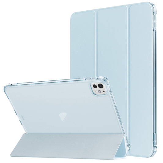 For iPad Pro 11 2024 Tri-fold Holder TPU Cover Frosted Leather Smart Tablet Case withh Pen Slot(Sky Blue) - iPad Pro 11 2024 Cases by buy2fix | Online Shopping UK | buy2fix