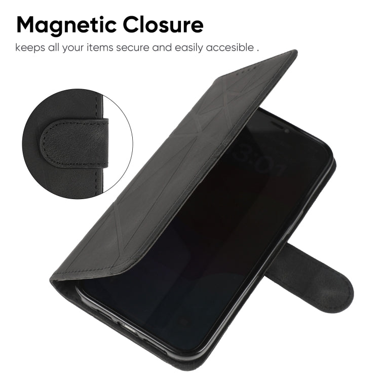 For OnePlus 12 Skin Feel Geometric Lines Leather Phone Case(Black) - OnePlus Cases by buy2fix | Online Shopping UK | buy2fix