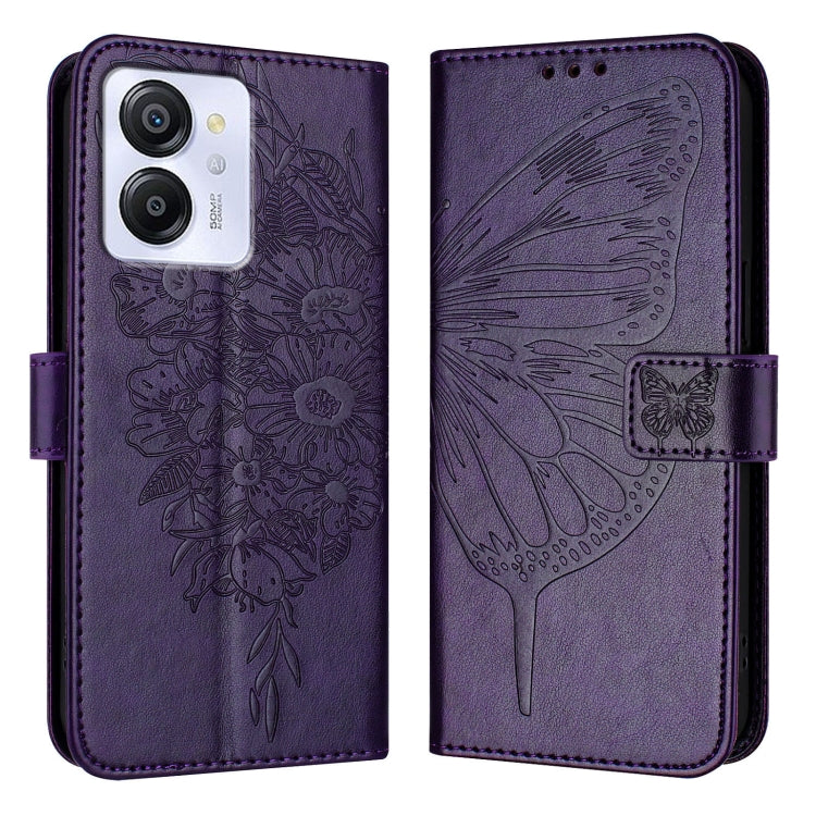 For Blackview Color 8 Embossed Butterfly Leather Phone Case(Dark Purple) - More Brand by buy2fix | Online Shopping UK | buy2fix