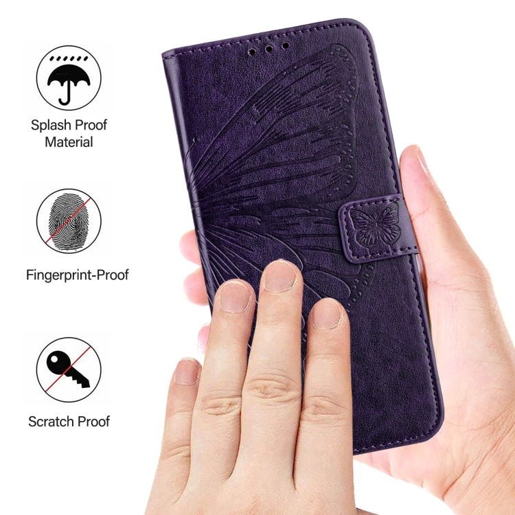 For Blackview Color 8 Embossed Butterfly Leather Phone Case(Dark Purple) - More Brand by buy2fix | Online Shopping UK | buy2fix