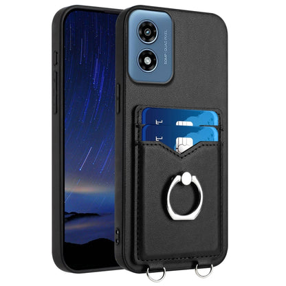 For Motorola Moto G Play 2024 4G R20 Ring Card Holder Phone Case(Black) - Motorola Cases by buy2fix | Online Shopping UK | buy2fix