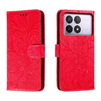 For Xiaomi Redmi K70 Lace Flower Embossing Flip Leather Phone Case(Red) - K70 Cases by buy2fix | Online Shopping UK | buy2fix