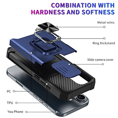 For iPhone 16 Camera Shield Card Slot PC+TPU Phone Case(Blue) - iPhone 16 Cases by buy2fix | Online Shopping UK | buy2fix