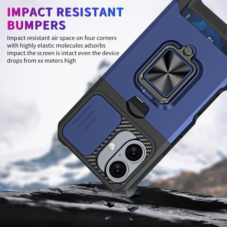 For iPhone 16 Camera Shield Card Slot PC+TPU Phone Case(Purple) - iPhone 16 Cases by buy2fix | Online Shopping UK | buy2fix