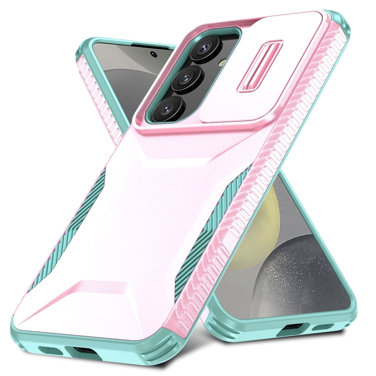 For Samsung Galaxy S25+ 5G / S24+ 5G Sliding Camshield Phone Case(Pink + Grey Green) - Galaxy S24+ 5G Cases by buy2fix | Online Shopping UK | buy2fix