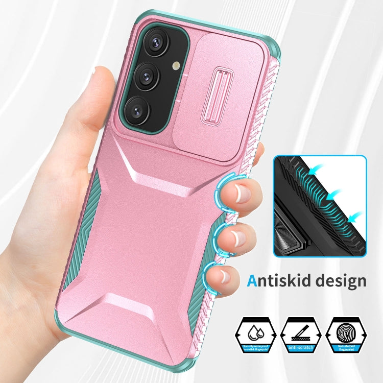 For Samsung Galaxy S25+ 5G / S24+ 5G Sliding Camshield Phone Case(Pink + Grey Green) - Galaxy S24+ 5G Cases by buy2fix | Online Shopping UK | buy2fix