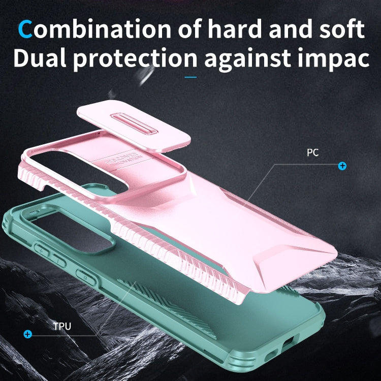 For Samsung Galaxy S25+ 5G / S24+ 5G Sliding Camshield Phone Case(Pink + Grey Green) - Galaxy S24+ 5G Cases by buy2fix | Online Shopping UK | buy2fix