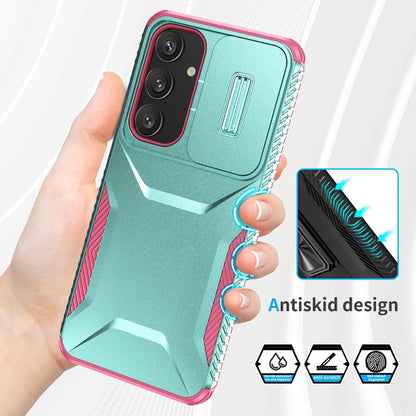 For Samsung Galaxy S25+ 5G / S24+ 5G Sliding Camshield Phone Case(Grey Green + Pink) - Galaxy S24+ 5G Cases by buy2fix | Online Shopping UK | buy2fix