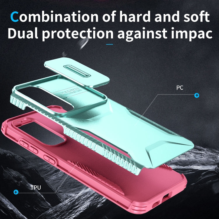 For Samsung Galaxy S25+ 5G / S24+ 5G Sliding Camshield Phone Case(Grey Green + Pink) - Galaxy S24+ 5G Cases by buy2fix | Online Shopping UK | buy2fix