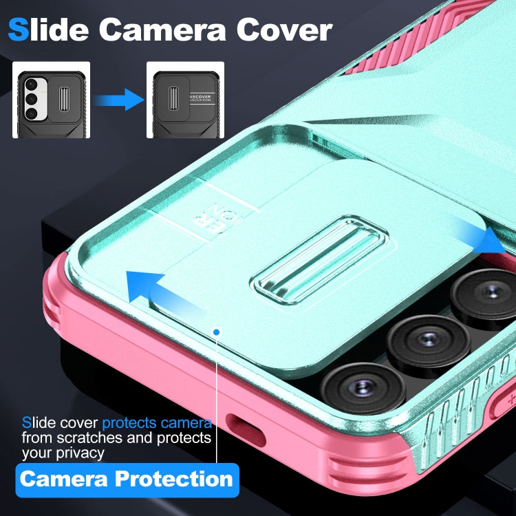 For Samsung Galaxy S25+ 5G / S24+ 5G Sliding Camshield Phone Case(Grey Green + Pink) - Galaxy S24+ 5G Cases by buy2fix | Online Shopping UK | buy2fix