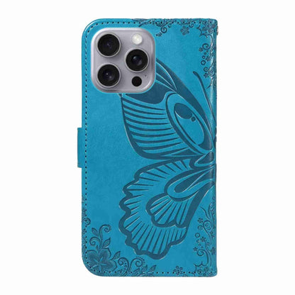 For iPhone 16 Pro Max Swallowtail Butterfly Embossed Leather Phone Case(Blue) - iPhone 16 Pro Max Cases by buy2fix | Online Shopping UK | buy2fix