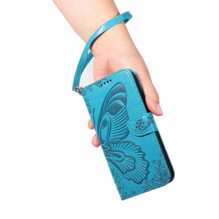 For iPhone 16 Pro Max Swallowtail Butterfly Embossed Leather Phone Case(Blue) - iPhone 16 Pro Max Cases by buy2fix | Online Shopping UK | buy2fix