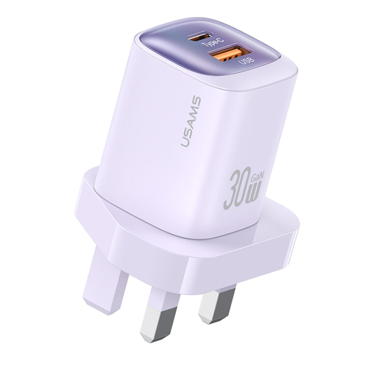 USAMS CC256 30W USB+USB-C / Type-C Dual Port GaN Fast Charger, UK Plug(Purple) - USB Charger by USAMS | Online Shopping UK | buy2fix