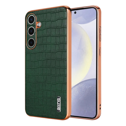 For Samsung Galaxy S25 5G AZNS Electroplated Frame Crocodile Texture Full Coverage Phone Case(Green) - Galaxy S25 5G Cases by AZNS | Online Shopping UK | buy2fix