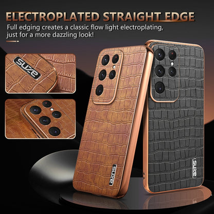 For Samsung Galaxy S25 Ultra 5G AZNS Electroplated Frame Crocodile Texture Full Coverage Phone Case(Brown) - Galaxy S25 Ultra 5G Cases by AZNS | Online Shopping UK | buy2fix