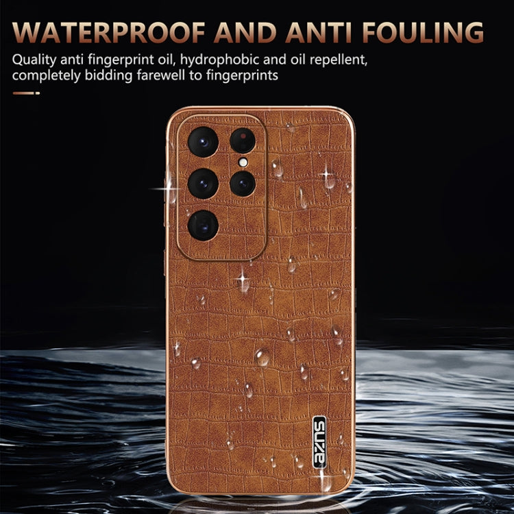 For Samsung Galaxy S25 Ultra 5G AZNS Electroplated Frame Crocodile Texture Full Coverage Phone Case(Brown) - Galaxy S25 Ultra 5G Cases by AZNS | Online Shopping UK | buy2fix