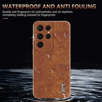 For Samsung Galaxy S25 Ultra 5G AZNS Electroplated Frame Crocodile Texture Full Coverage Phone Case(Brown) - Galaxy S25 Ultra 5G Cases by AZNS | Online Shopping UK | buy2fix