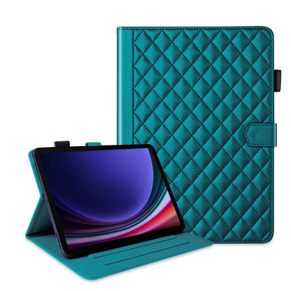 For Samsung Galaxy Tab S9 FE / S9 Rhombus Lattice Leather Tablet Case(Dark Green) - Galaxy Tab S9 FE by buy2fix | Online Shopping UK | buy2fix