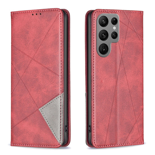 For Samsung Galaxy S25 Ultra 5G Rhombus Texture Magnetic Leather Phone Case(Red) - Galaxy S25 Ultra 5G Cases by buy2fix | Online Shopping UK | buy2fix