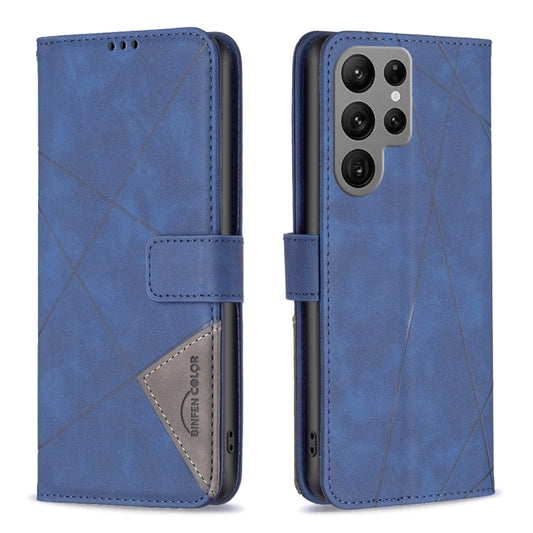 For Samsung Galaxy S25 Ultra 5G Magnetic Buckle Rhombus Texture Leather Phone Case(Blue) - Galaxy S25 Ultra 5G Cases by buy2fix | Online Shopping UK | buy2fix