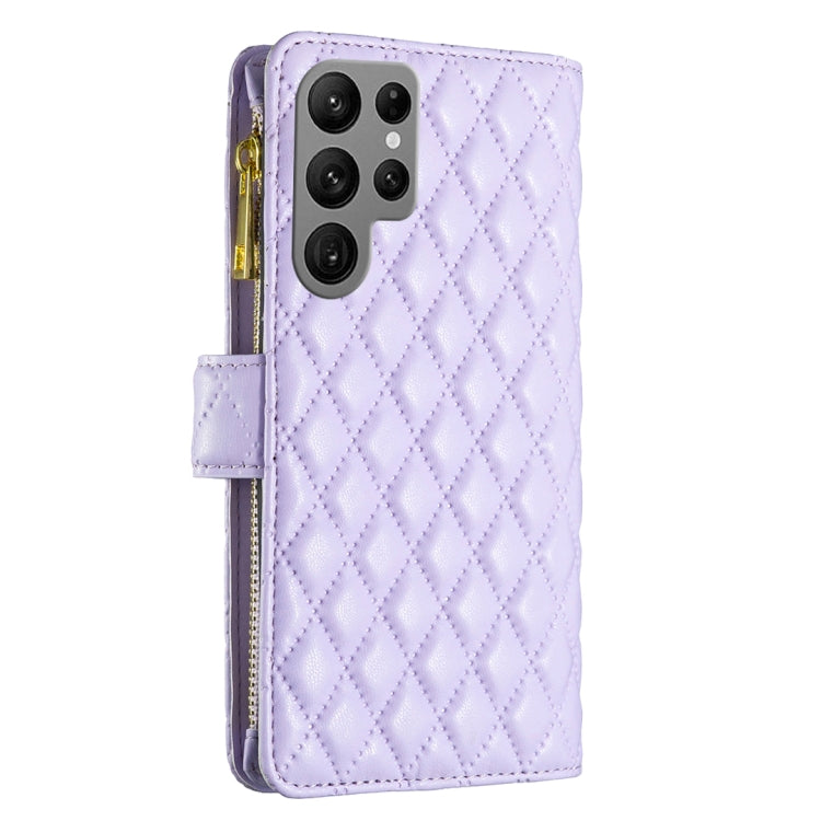 For Samsung Galaxy S25 Ultra 5G Diamond Lattice Zipper Wallet Leather Flip Phone Case(Purple) - Galaxy S25 Ultra 5G Cases by buy2fix | Online Shopping UK | buy2fix