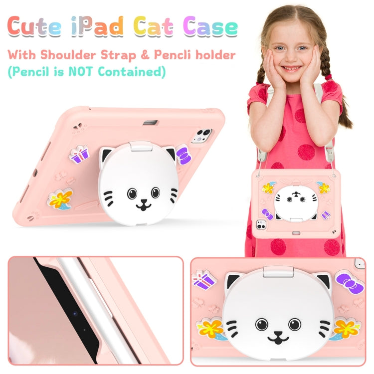 For iPad Pro 11 2024 Cat Holder Silicone Hybrid PC Tablet Case with Strap(Rose Pink) - iPad Pro 11 2024 Cases by buy2fix | Online Shopping UK | buy2fix