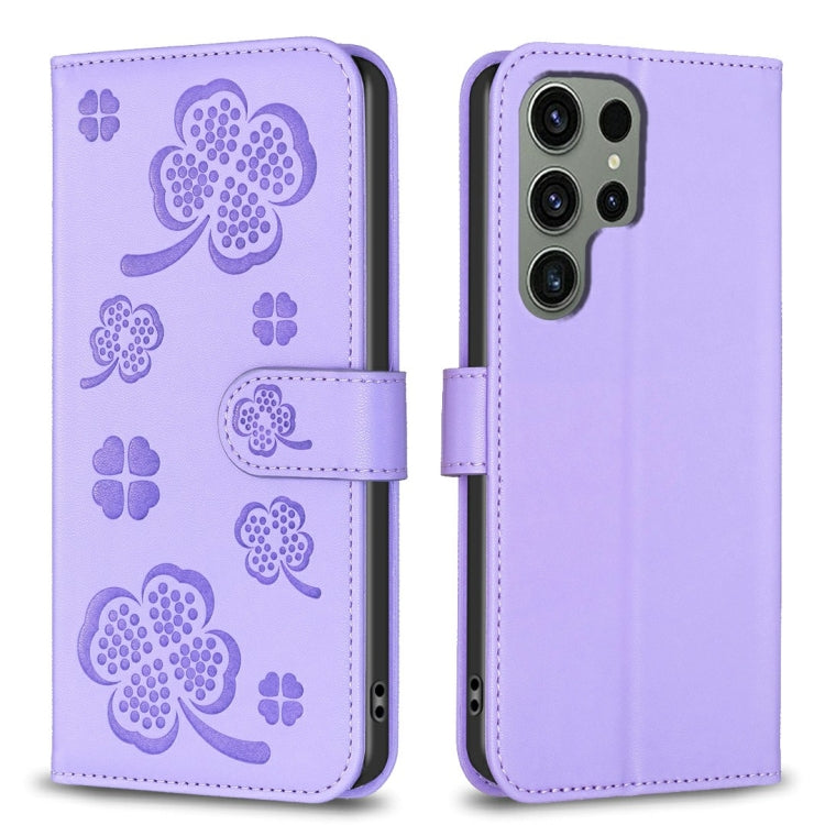 For Samsung Galaxy S25 Ultra 5G Four-leaf Embossed Leather Phone Case(Purple) - Galaxy S25 Ultra 5G Cases by buy2fix | Online Shopping UK | buy2fix