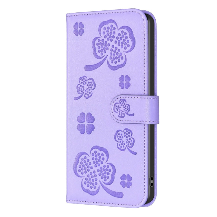 For Samsung Galaxy S25 Ultra 5G Four-leaf Embossed Leather Phone Case(Purple) - Galaxy S25 Ultra 5G Cases by buy2fix | Online Shopping UK | buy2fix