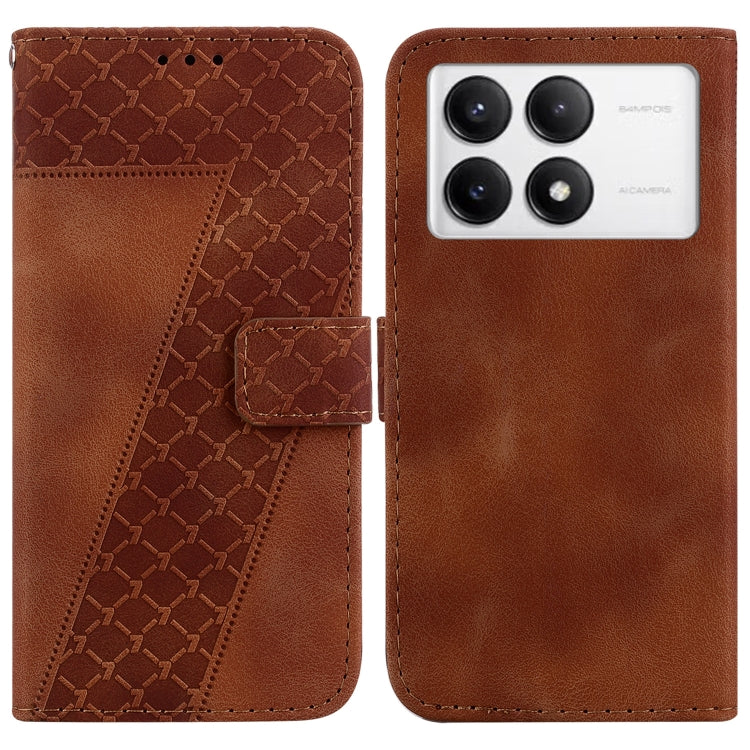 For Xiaomi Redmi K70 / K70 Pro Seven-shaped Embossed Leather Phone Case(Brown) - K70 Cases by buy2fix | Online Shopping UK | buy2fix