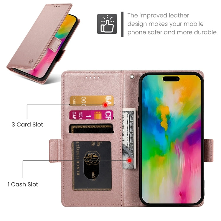 For iPhone 16 Pro Max Side Buckle Magnetic Frosted Leather Phone Case(Rose Gold) - iPhone 16 Pro Max Cases by buy2fix | Online Shopping UK | buy2fix