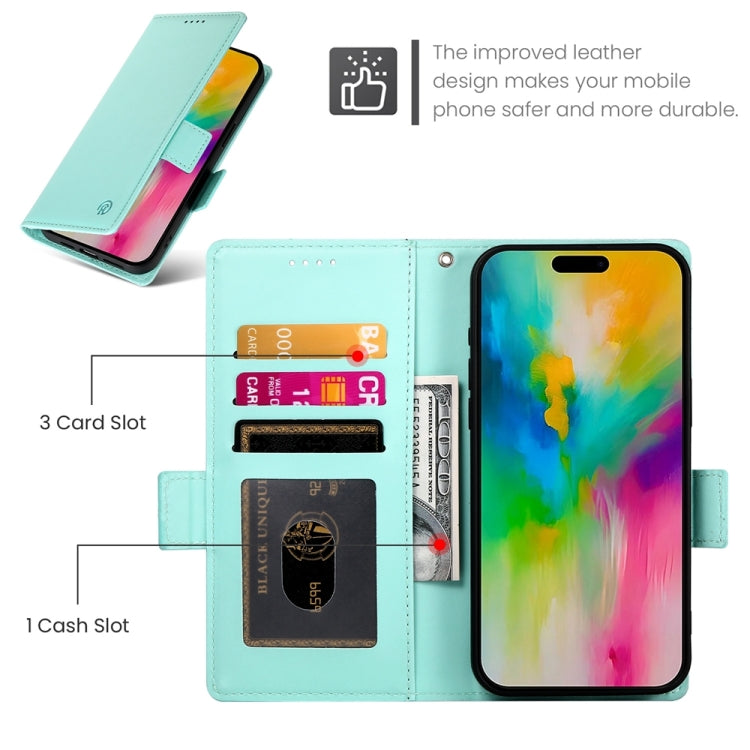 For iPhone 16 Pro Max Side Buckle Magnetic Frosted Leather Phone Case(Mint Green) - iPhone 16 Pro Max Cases by buy2fix | Online Shopping UK | buy2fix