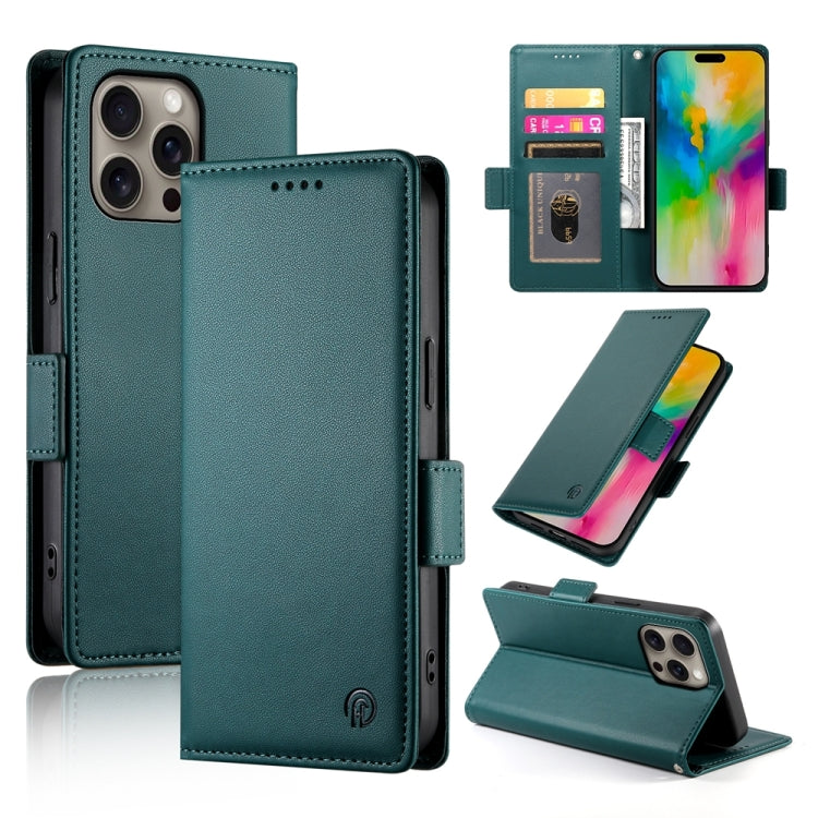 For iPhone 16 Pro Max Side Buckle Magnetic Frosted Leather Phone Case(Dark Green) - iPhone 16 Pro Max Cases by buy2fix | Online Shopping UK | buy2fix