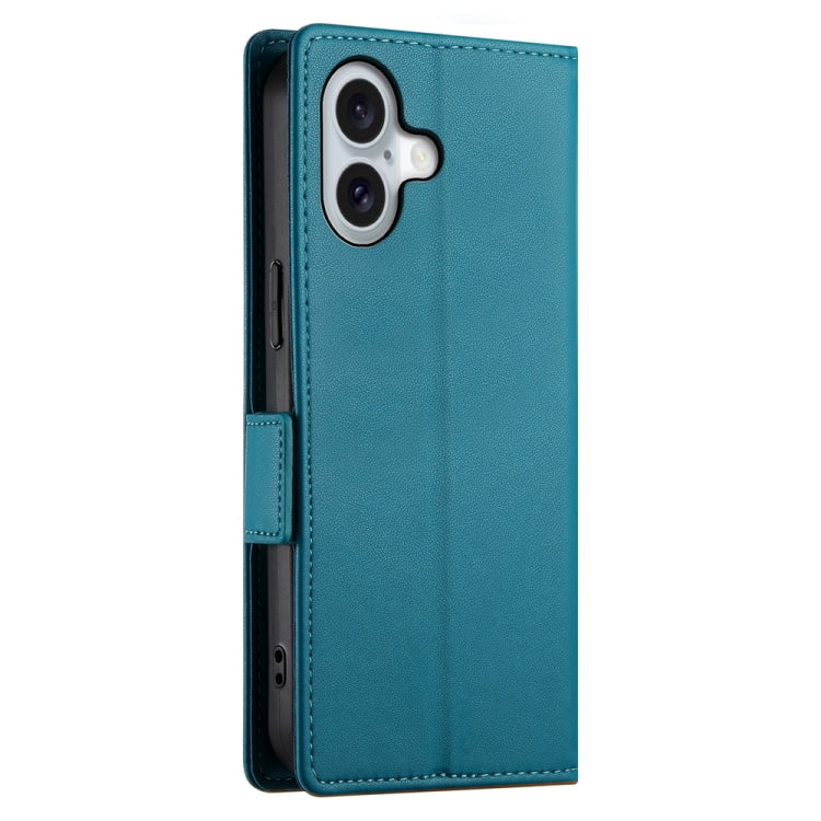 For iPhone 16 Side Buckle Magnetic Frosted Leather Phone Case(Blue) - iPhone 16 Cases by buy2fix | Online Shopping UK | buy2fix