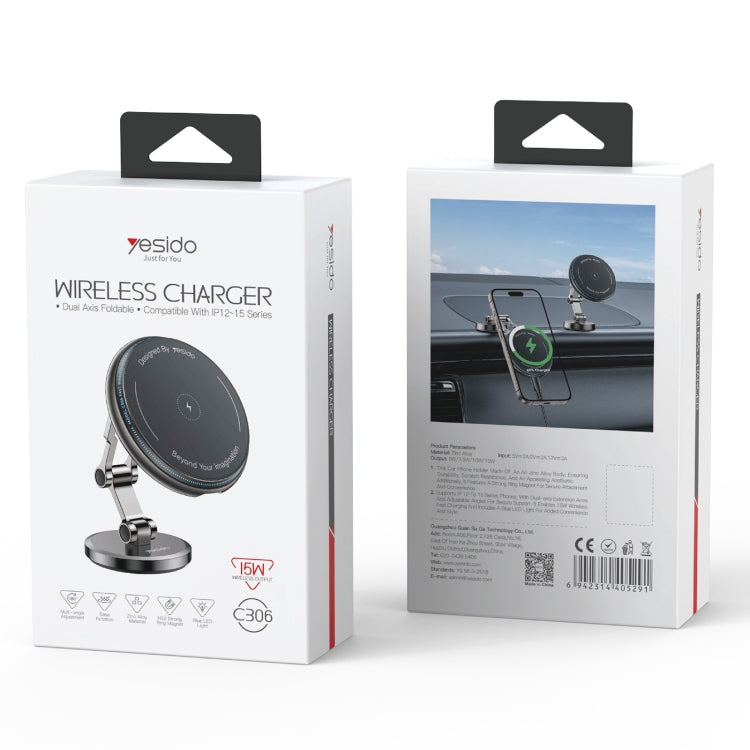 Yesido C306 15W Car Magnetic Wireless Charging Holder(Black) - Wireless Charger Holders by Yesido | Online Shopping UK | buy2fix