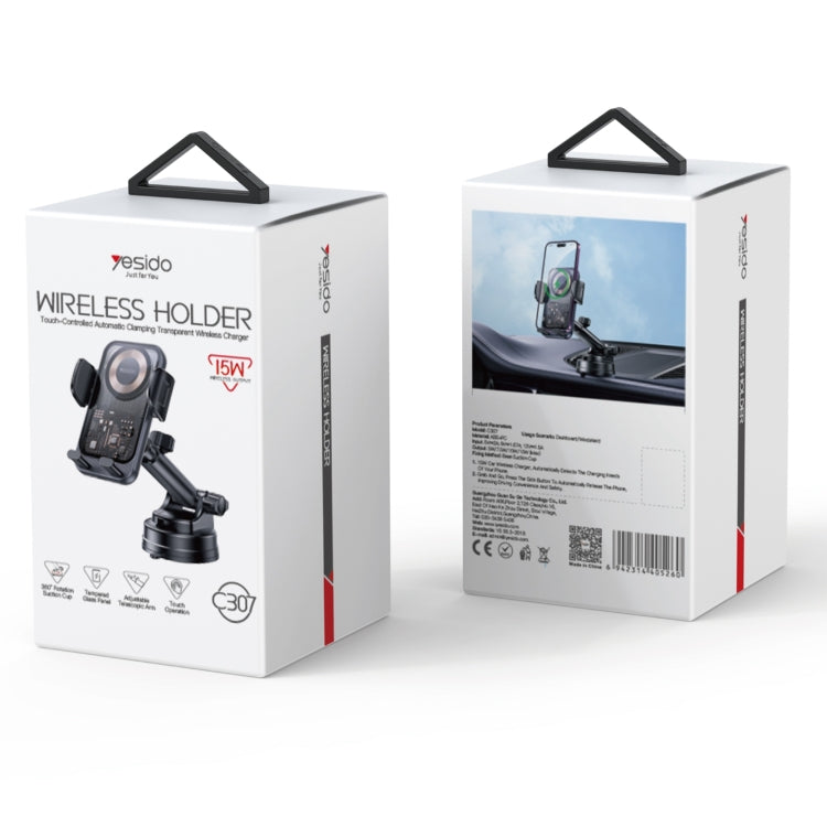Yesido C307 15W Suction Cup Car Wireless Charging Holder(Black) - Wireless Charger Holders by Yesido | Online Shopping UK | buy2fix