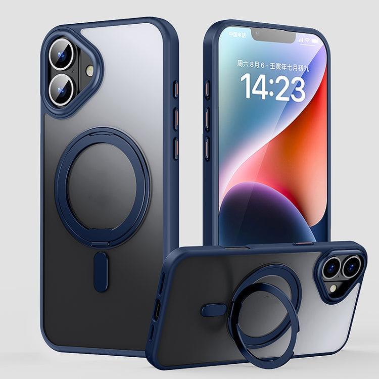 For iPhone 16 Plus 360 Rotating MagSafe Magnetic Frosted Phone Case(Dark Blue) - iPhone 16 Plus Cases by buy2fix | Online Shopping UK | buy2fix