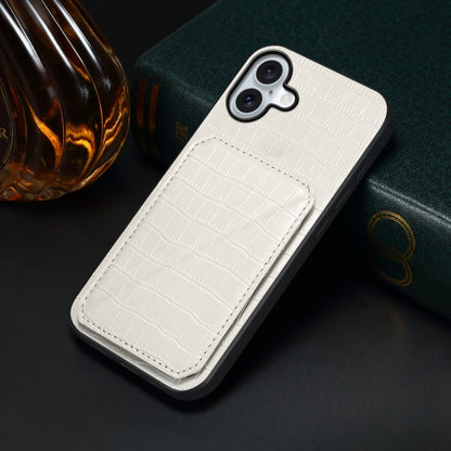 For iPhone 16 Plus Imitation Crocodile Leather Back Phone Case with Holder(White) - iPhone 16 Plus Cases by buy2fix | Online Shopping UK | buy2fix