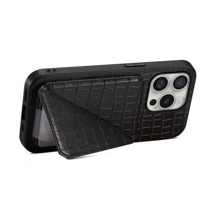 For iPhone 16 Pro Imitation Crocodile Leather Back Phone Case with Holder(Black) - iPhone 16 Pro Cases by buy2fix | Online Shopping UK | buy2fix