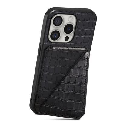 For iPhone 16 Pro Max Imitation Crocodile Leather Back Phone Case with Holder(Black) - iPhone 16 Pro Max Cases by buy2fix | Online Shopping UK | buy2fix