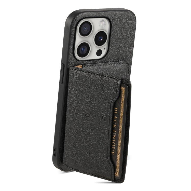 For iPhone 16 Pro Max Calf Texture Card Bag Design Full Coverage Phone Case(Black) - iPhone 16 Pro Max Cases by buy2fix | Online Shopping UK | buy2fix