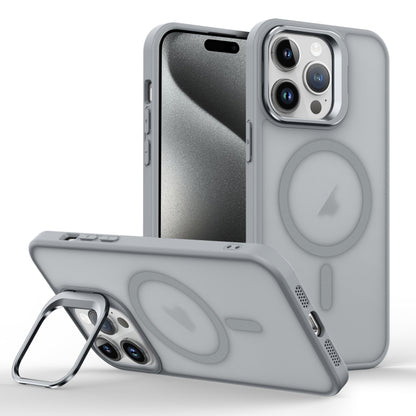 For iPhone 15 Pro Max Magsafe Skin Feel Lens Holder Phone Case(Titanium Grey) - iPhone 15 Pro Max Cases by buy2fix | Online Shopping UK | buy2fix