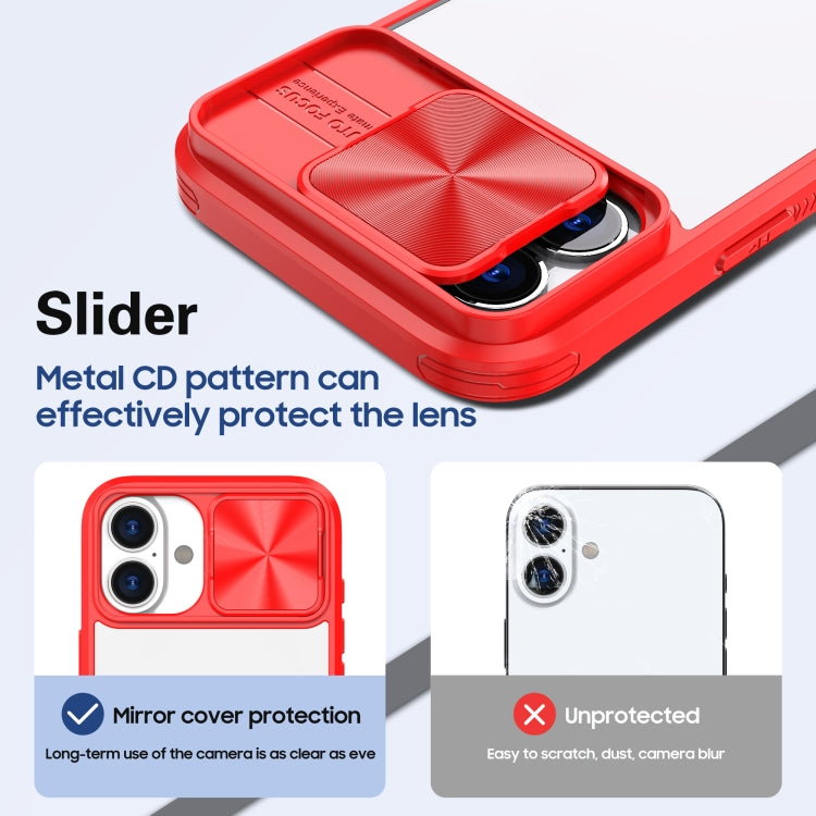 For iPhone 16 Sliding Camshield Acrylic Hybrid TPU Phone Case(Red) - iPhone 16 Cases by buy2fix | Online Shopping UK | buy2fix