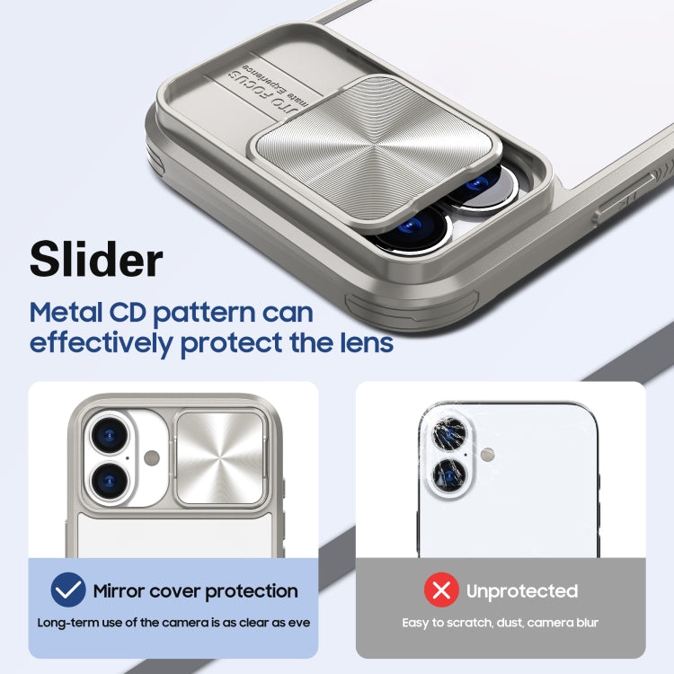 For iPhone 16 Sliding Camshield Acrylic Hybrid TPU Phone Case(Grey) - More iPhone Cases by buy2fix | Online Shopping UK | buy2fix