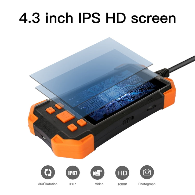 T20 4.3 inch IPS Screen 7.9mm Triple Camera IP67 Waterproof Hard Cable Digital Endoscope, Length:3.5m(Black Orange) -  by buy2fix | Online Shopping UK | buy2fix