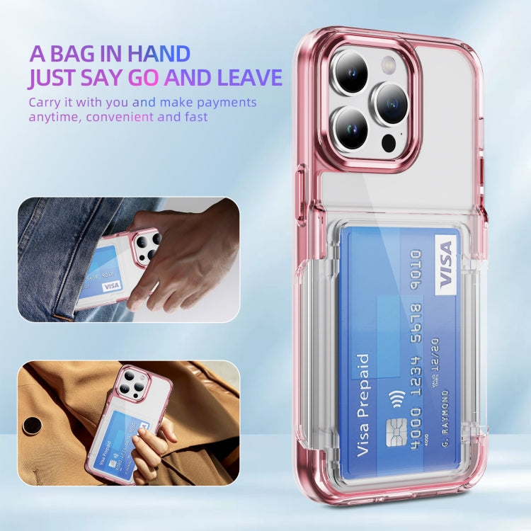 For iPhone 16 Card Holder Acrylic Hybrid TPU Phone Case(Transparent Pink) - iPhone 16 Cases by buy2fix | Online Shopping UK | buy2fix