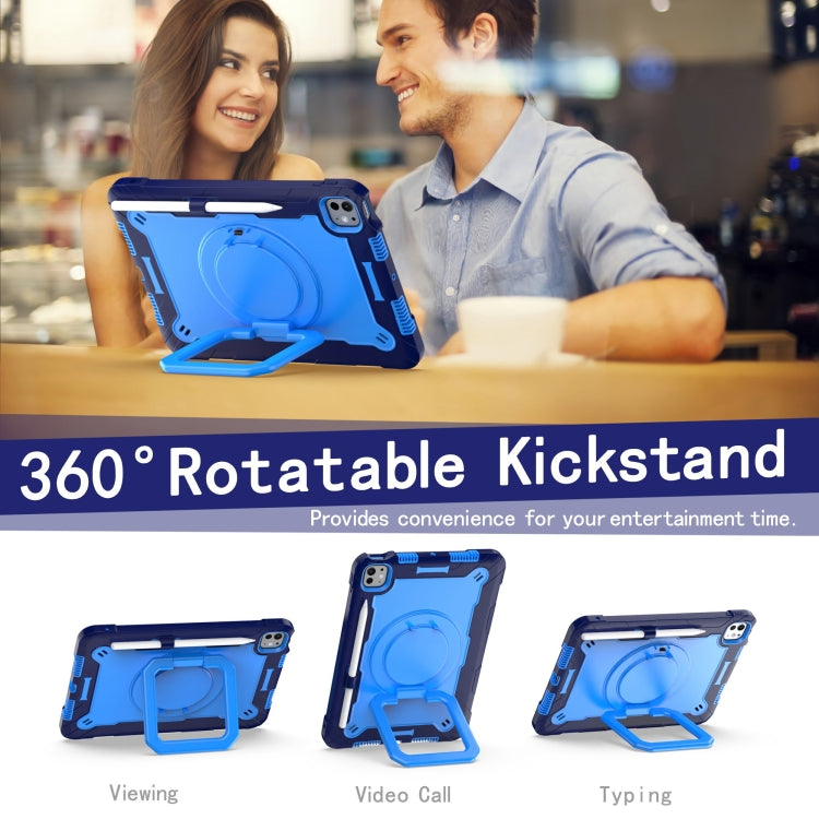 For iPad Pro 11 2024 Handle Grip Holder Silicone Hybrid PC Tablet Case with Strap(Navy Blue Blue) - iPad Pro 11 2024 Cases by buy2fix | Online Shopping UK | buy2fix