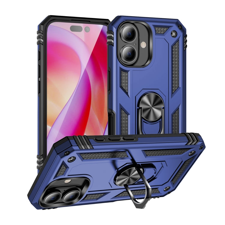 For iPhone 16 Shockproof TPU Hybrid PC Phone Case with Holder(Blue) - iPhone 16 Cases by buy2fix | Online Shopping UK | buy2fix